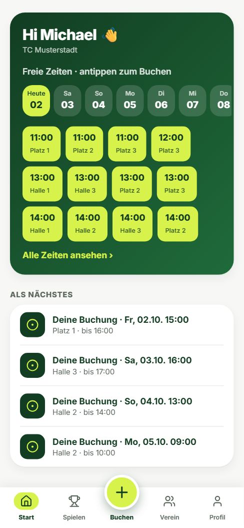 Ansicht Start in UnserVerein